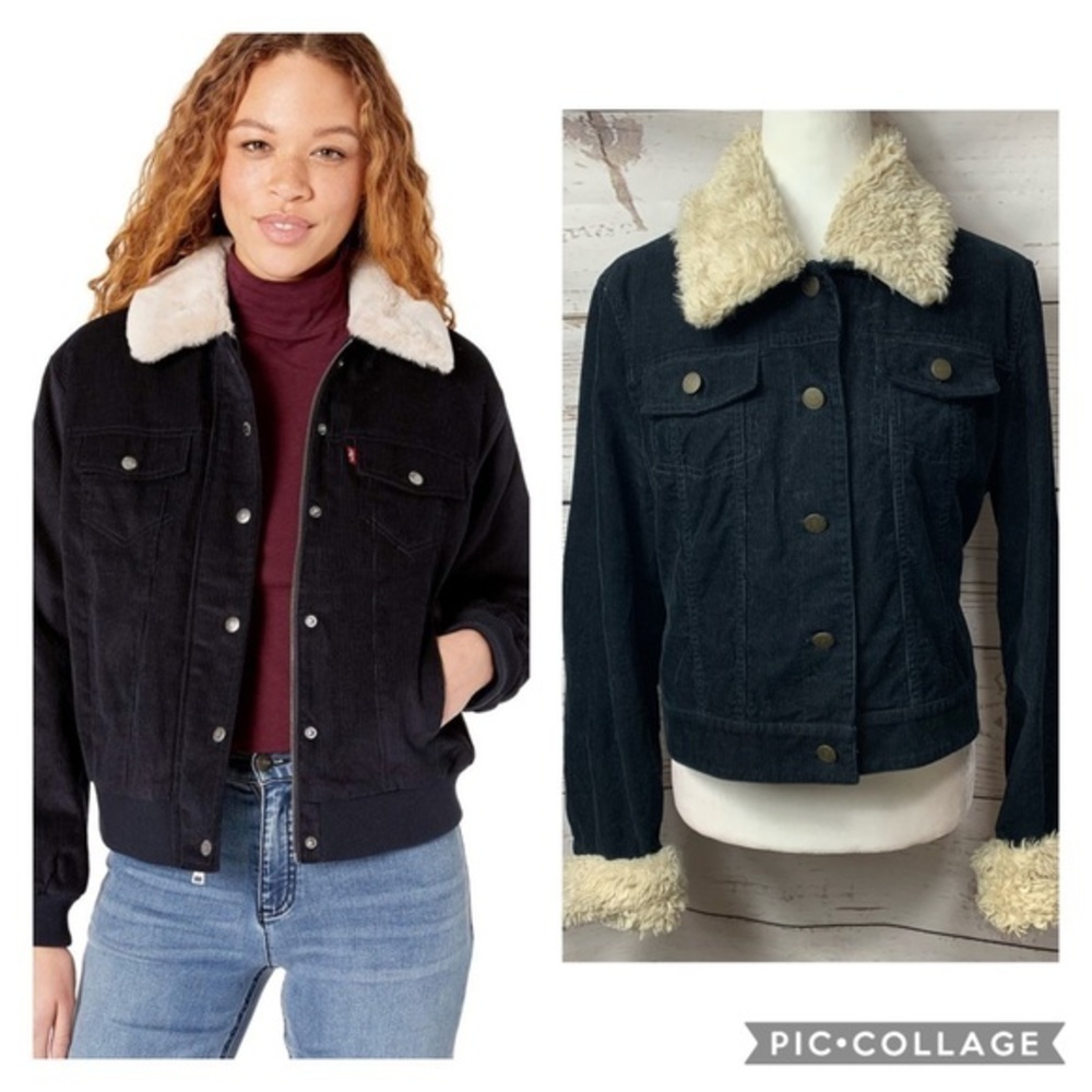 INC Corduroy Fur Collar/Sleeves Bomber Jacket
